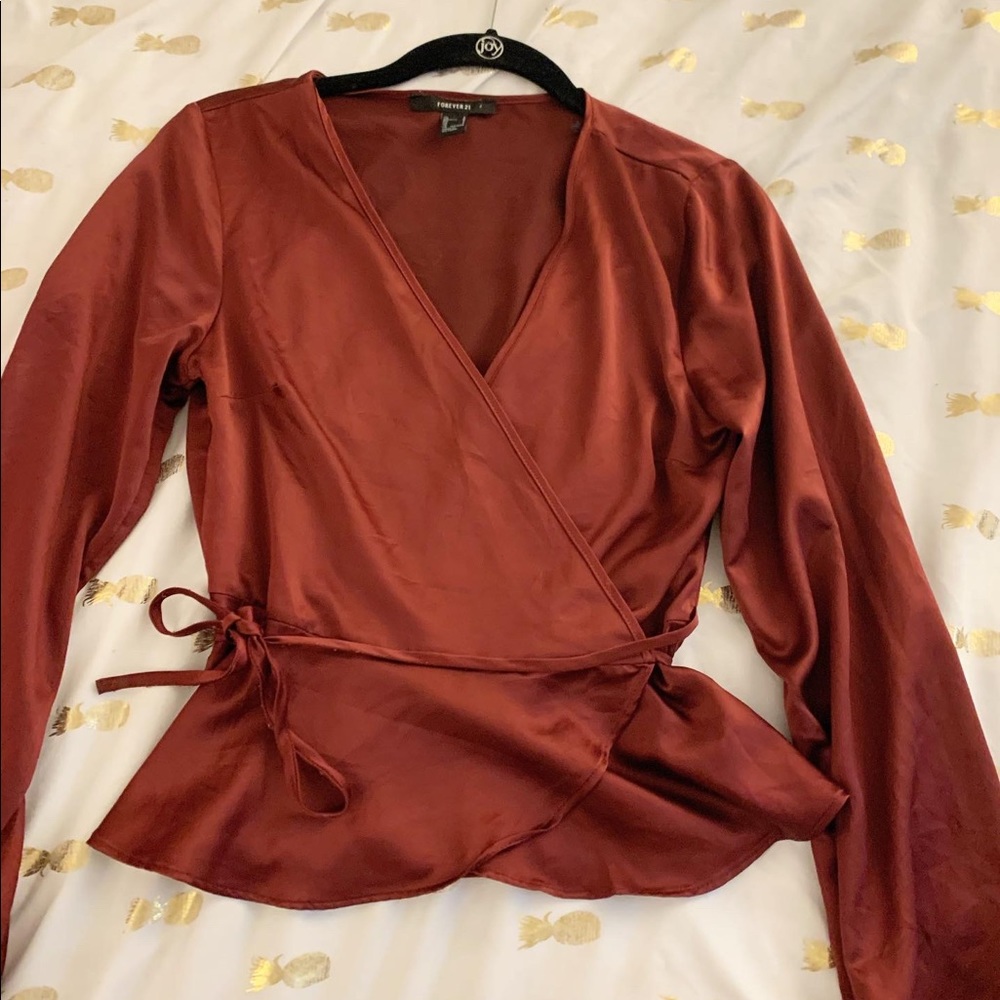 Maroon Satin Wrap Blouse